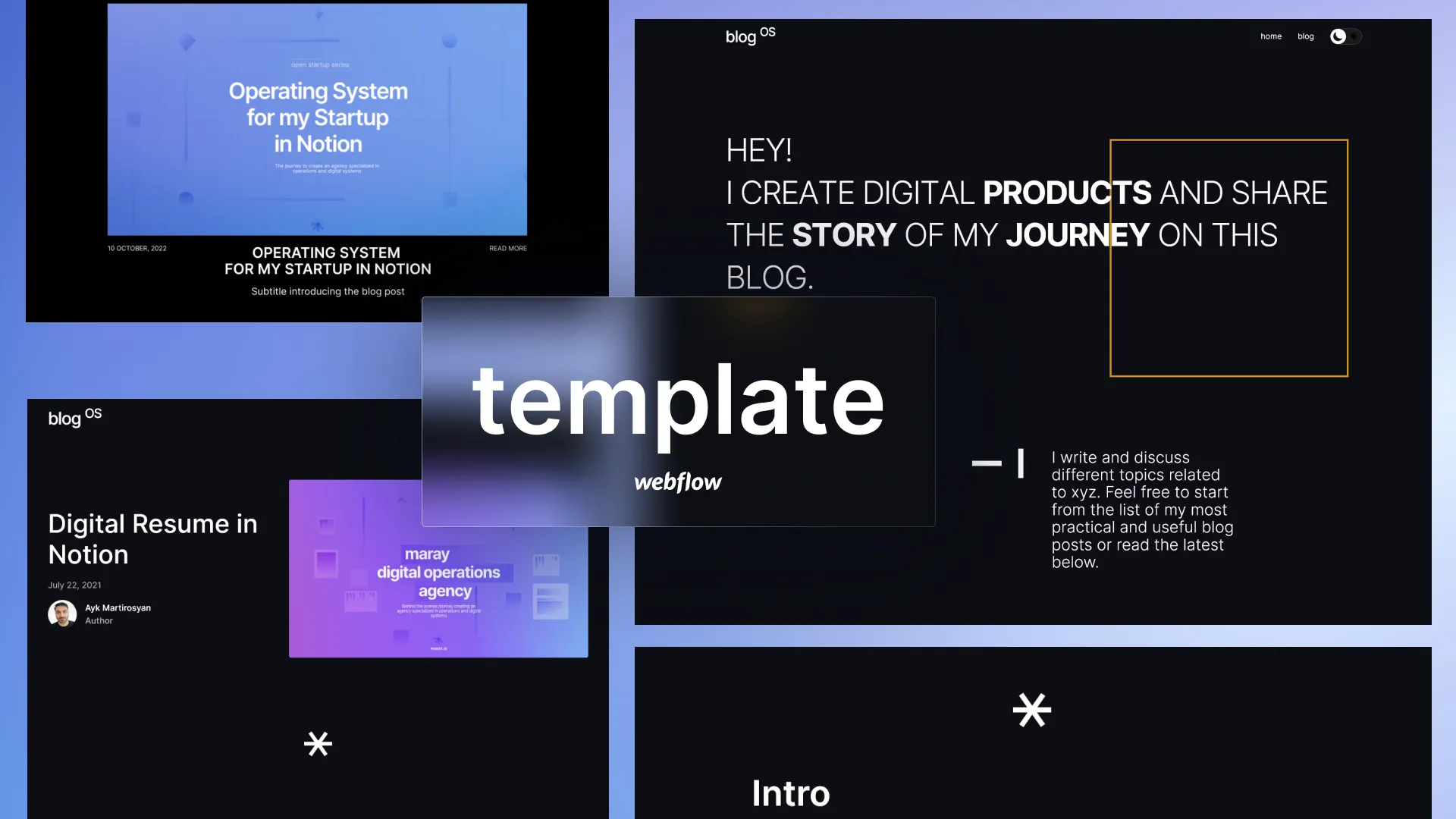 Blog OS webflow blogging template design.