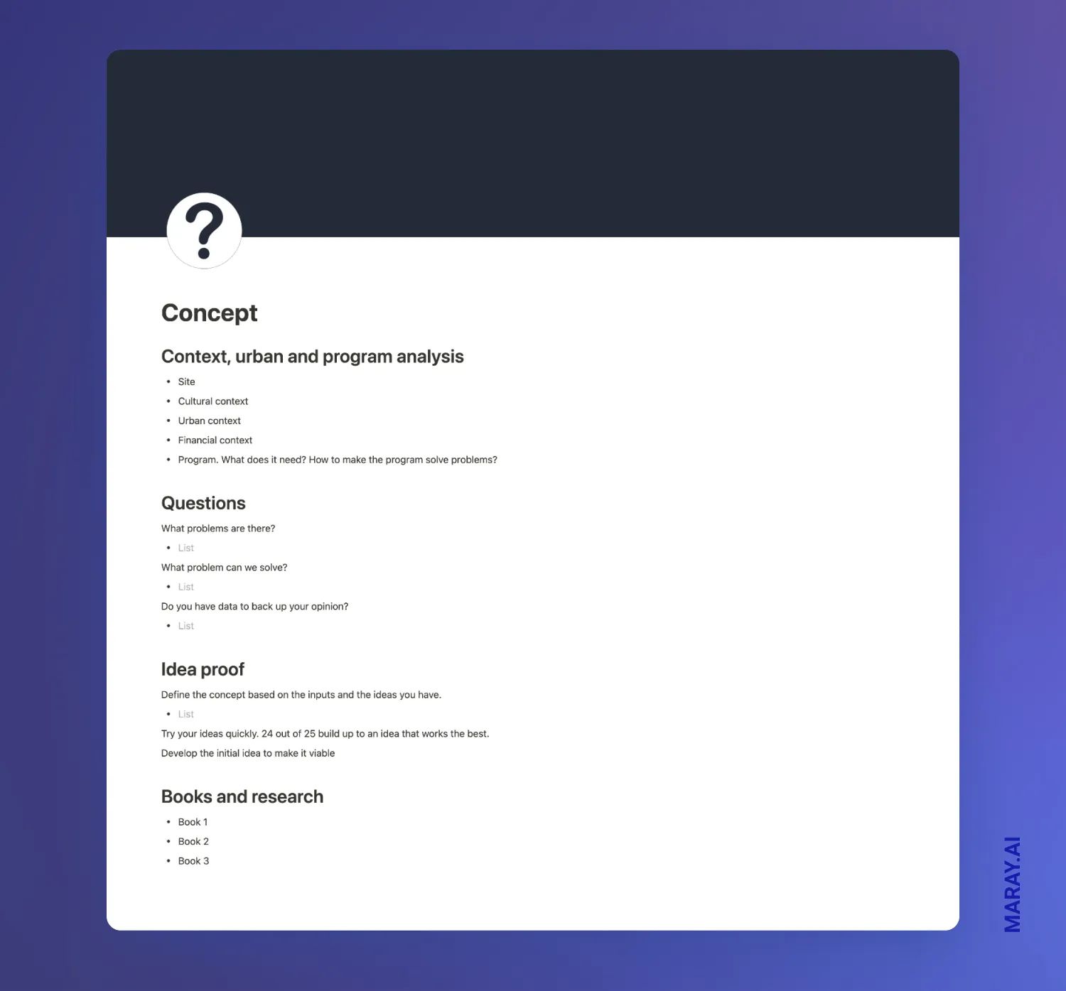 Architectural design system concept page.