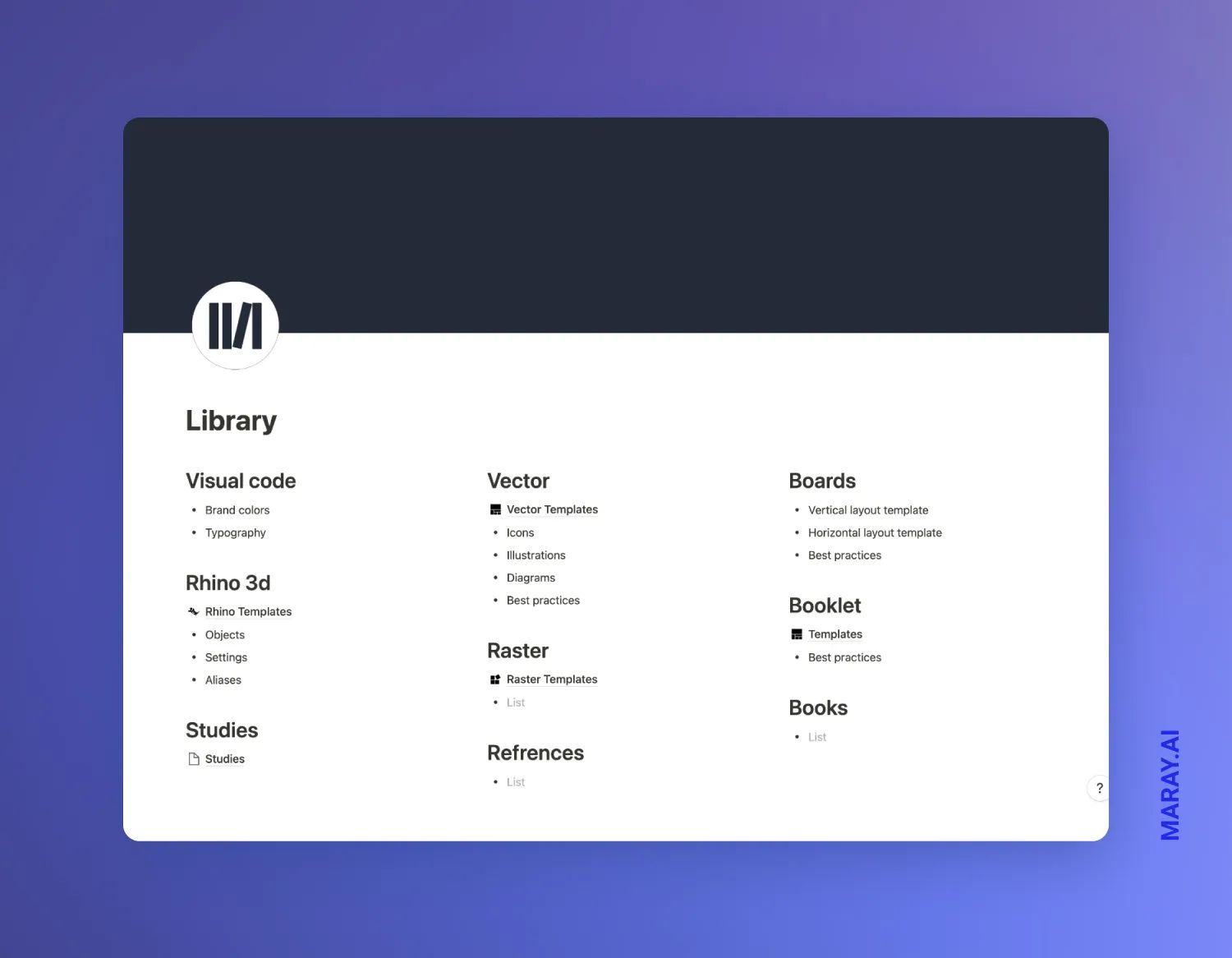 Library page of the design system I am building using Notion.
