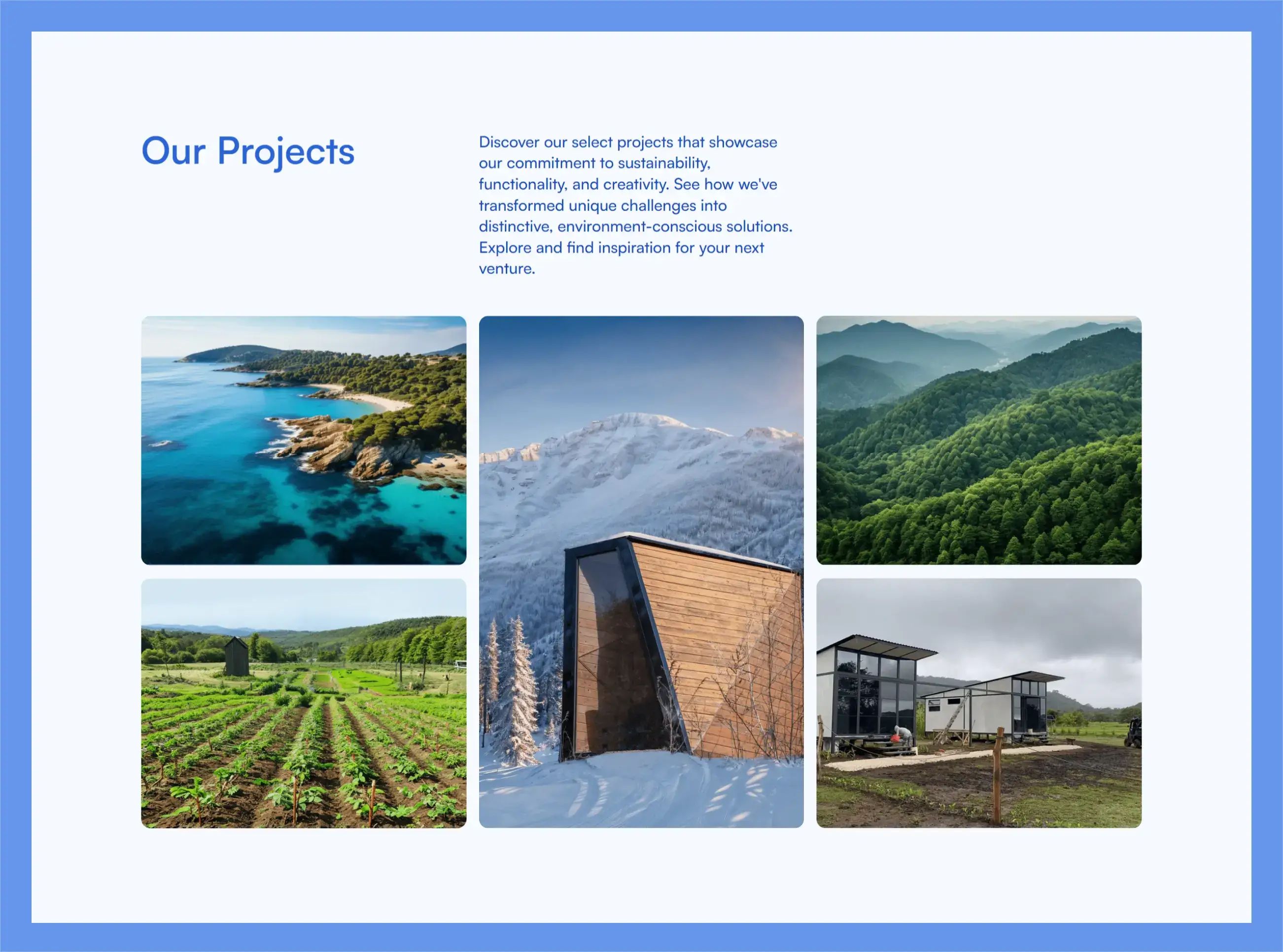 Design of the projects section of an outdoor consulting firm landing page.