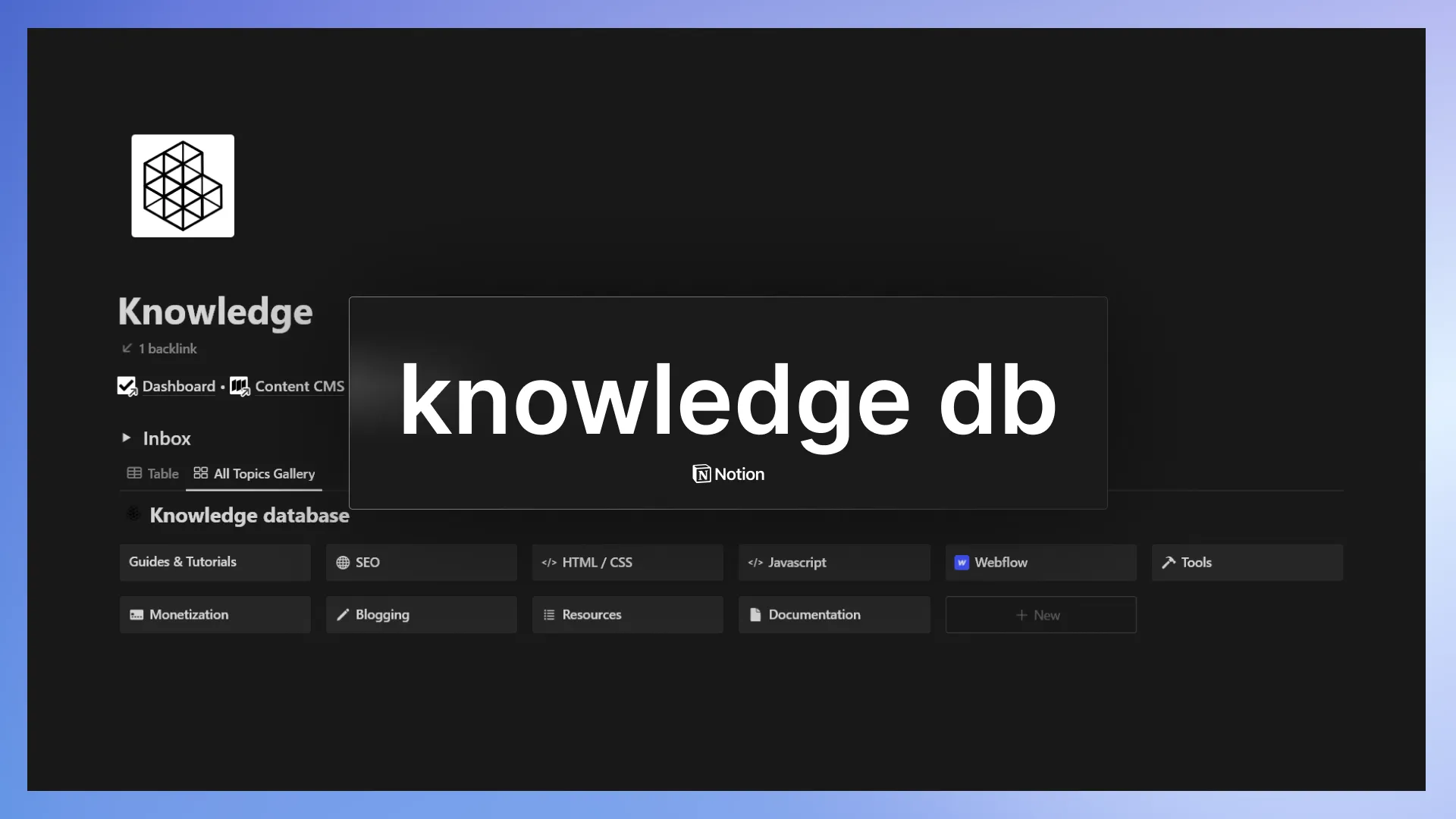 Screenshot of blogging knowledge database that is part of blog OS.
