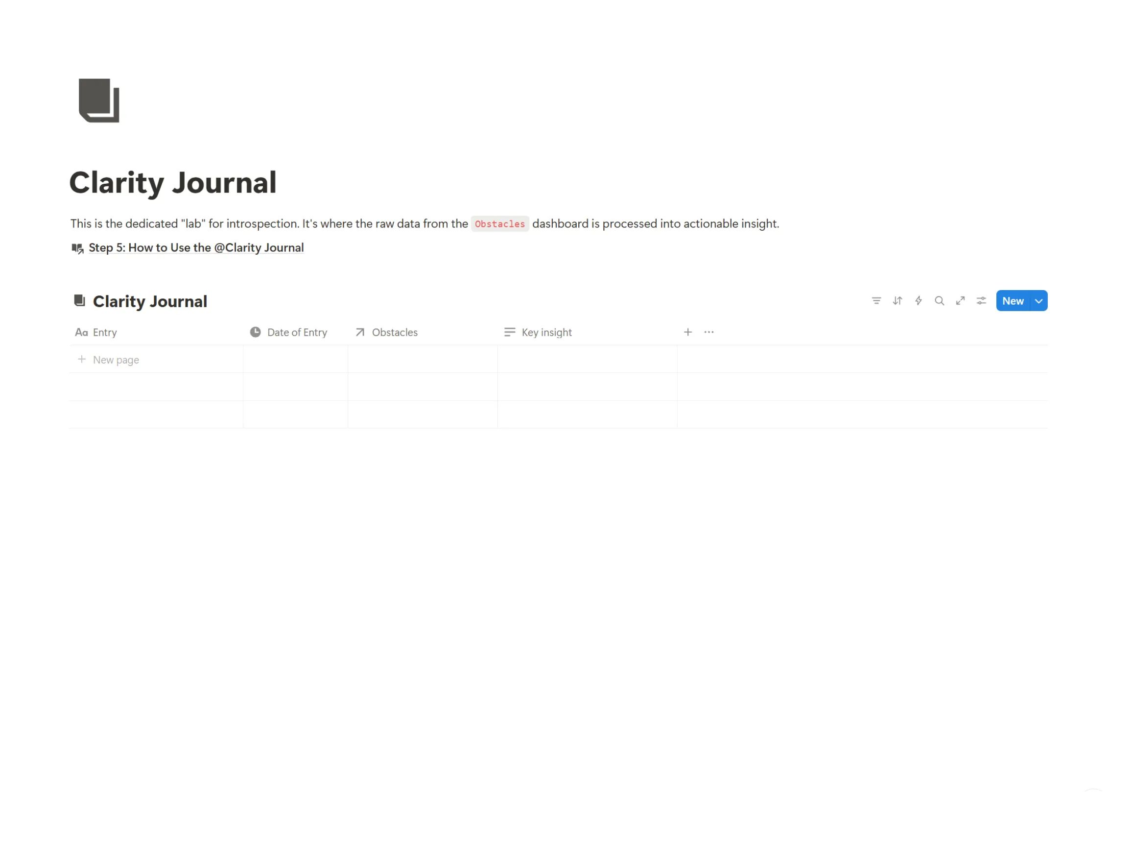 A guided self-inquiry journaling template in Notion, designed for deep reflection on personal and professional obstacles.