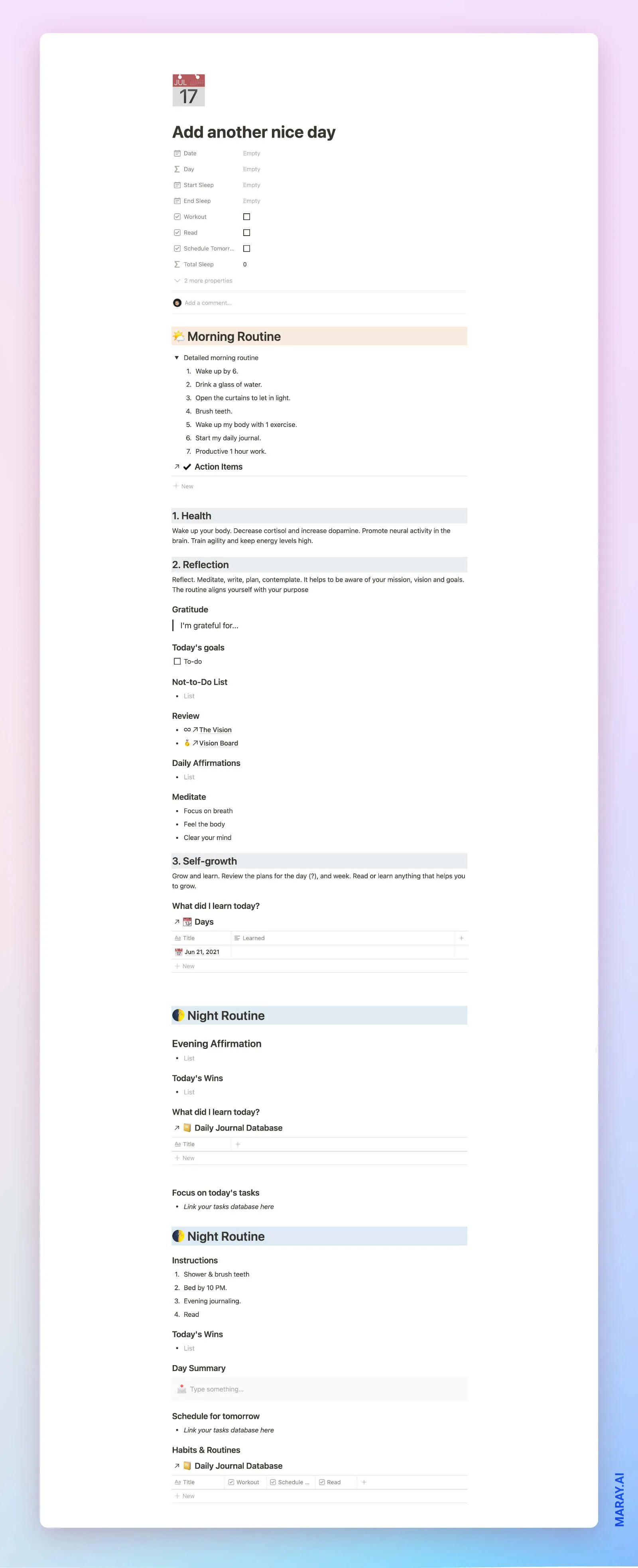 Journal template in Notion.
