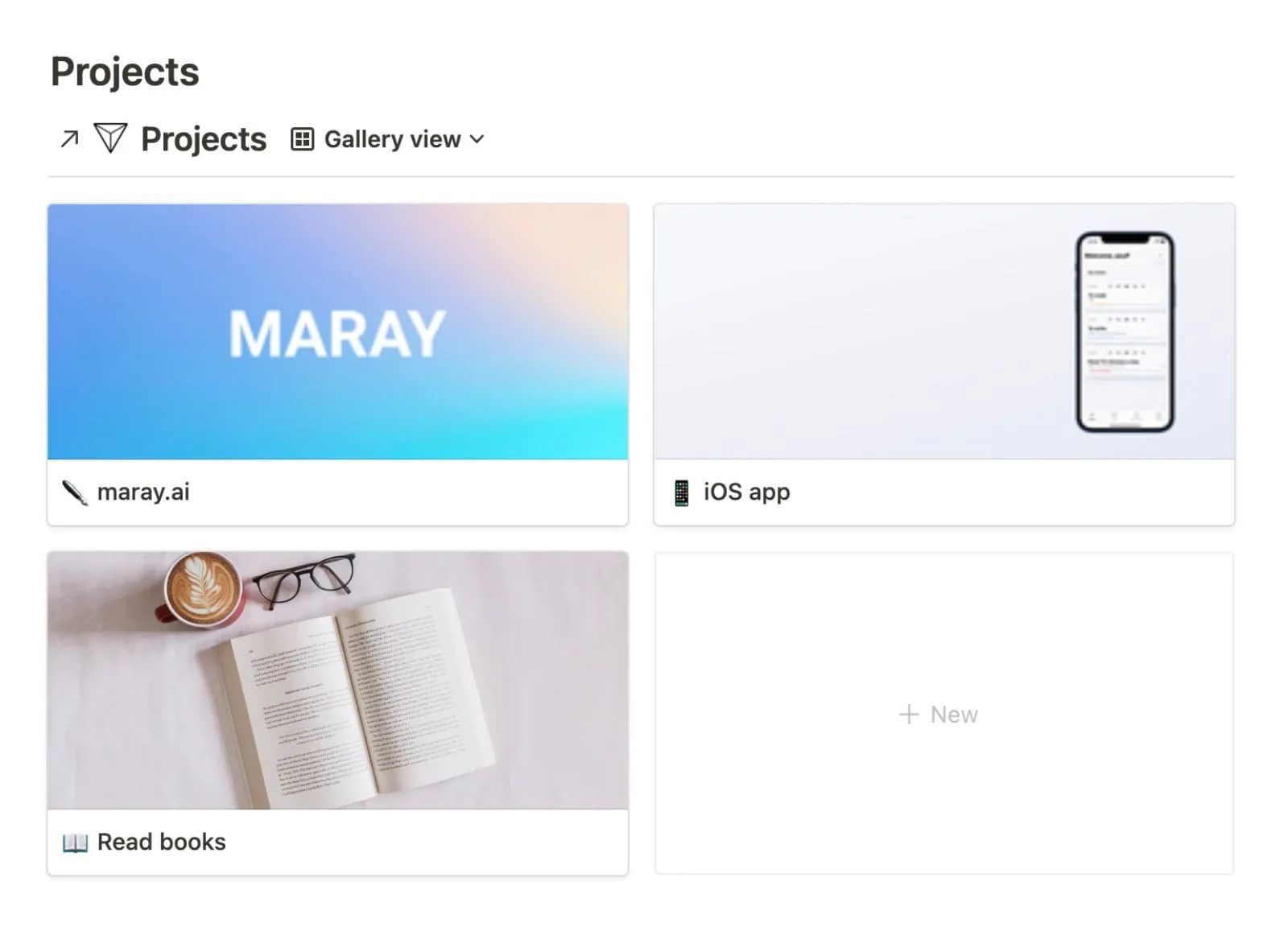 In Notion you can link to other tables and display its content. Here I showcase the projects I am working on.